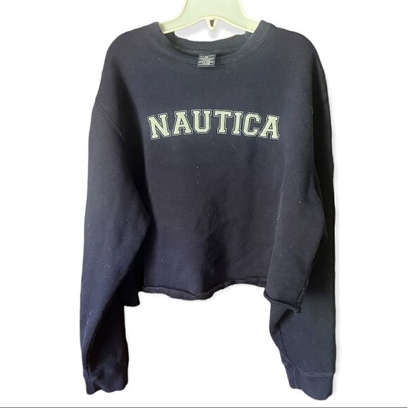 NAUTICA Y2K CROPPED CREWNECK SWEATSHIRT NAVY BLUE XL - Picture 6 of 8